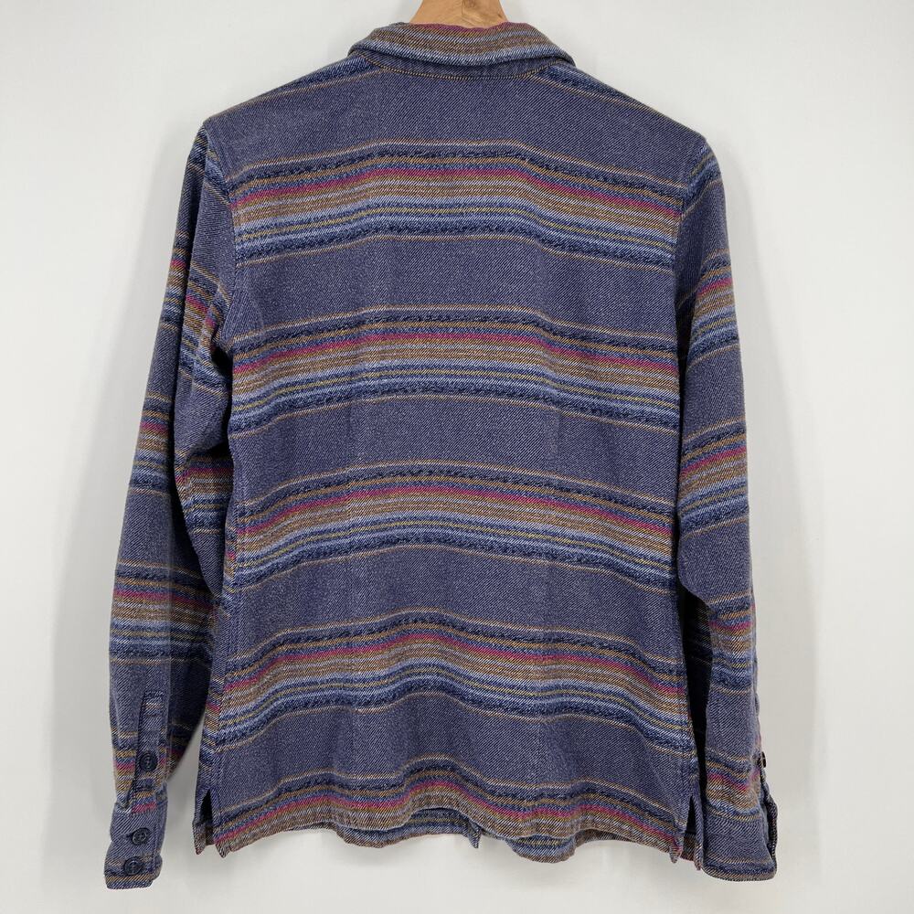 Patagonia Fjord Flannel Button Top Womens 10 Gaucho Stripe Blue Organic Cotton - Picture 2 of 9